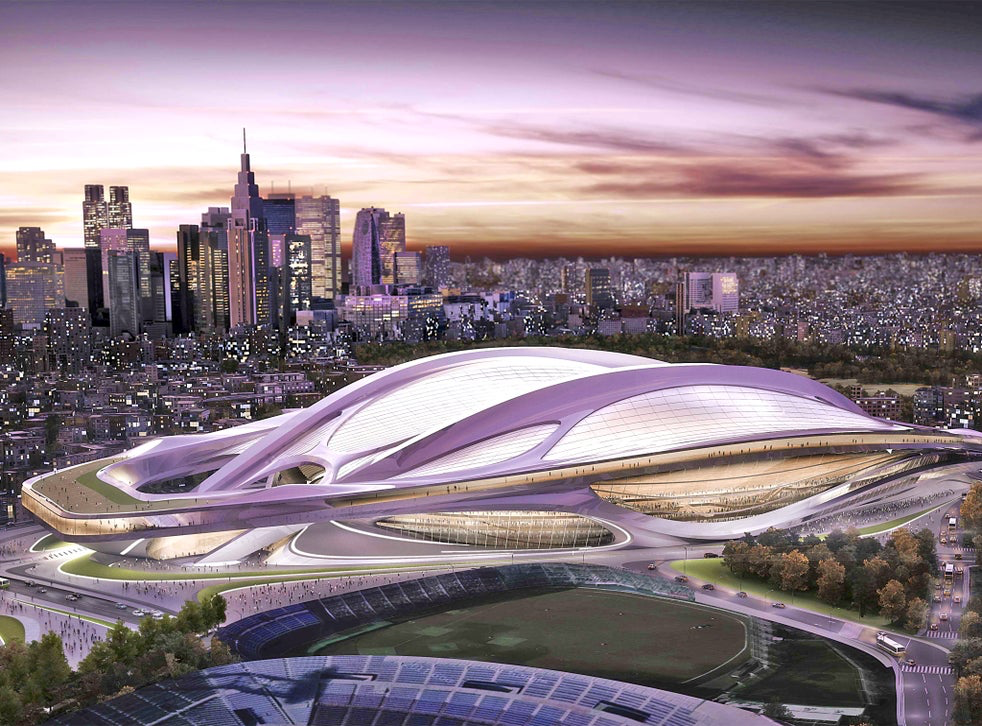 东京奥运会扎哈·哈迪德设计的新国立竞技场效果图<br>