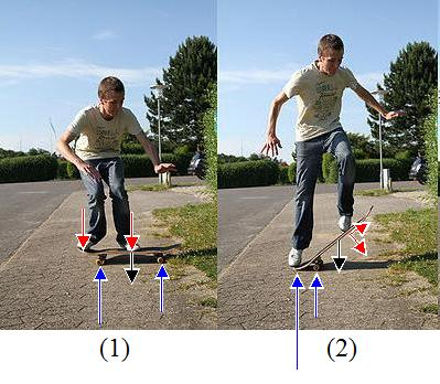 蓝色代表地面支撑力，黑色代表重力，红色代表运动员给予滑板的力 来源：real-world-physics-problems.com<br label=图片备注 class=text-img-note>