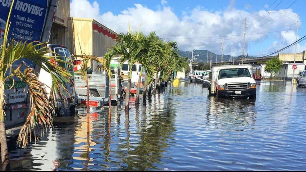 檀香山的满潮洪涝。图片来源：Hawaii Sea Grant King Tides Project<br label=图片备注 class=text-img-note>