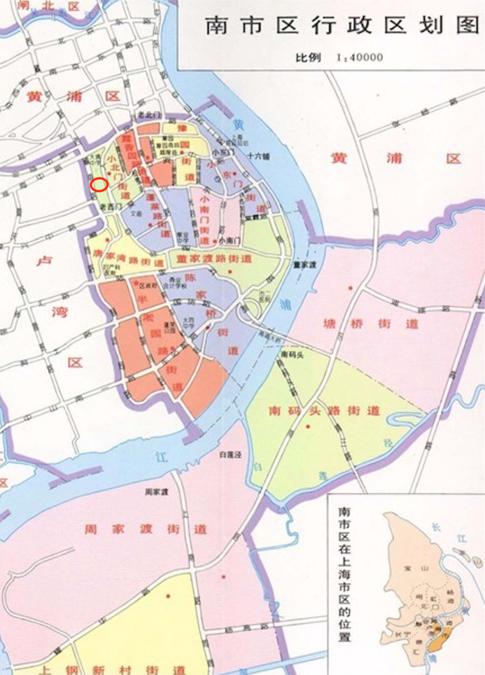 从老地图上看寿宁路（红圈处）位于三区交界