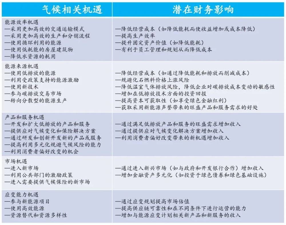 表2 气候相关机遇的潜在财务影响