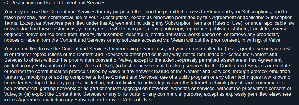 Steam用户协议第2条G款内容<br>