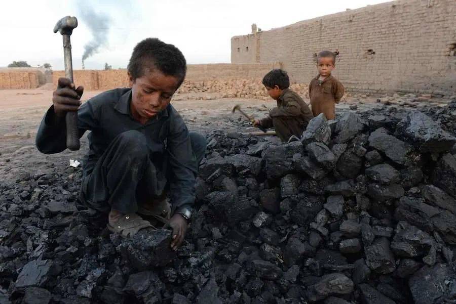 阿富汗儿童在贾拉拉巴德郊区的一个煤场工作<br>