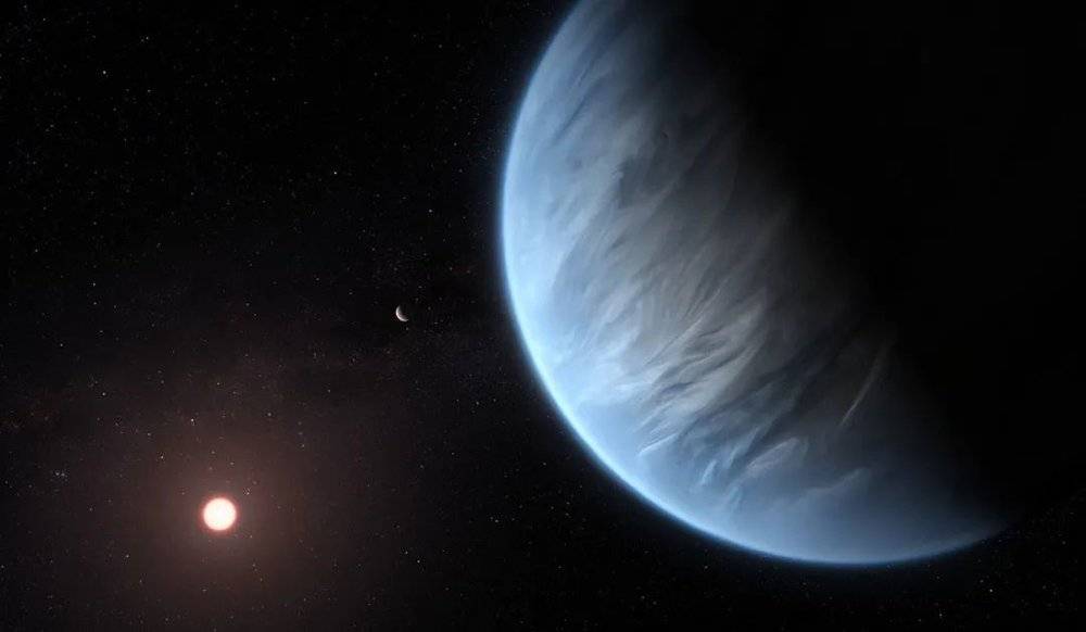  系外行星K2-18b的艺术家印象图。| 图片来源：ESA/Hubble, M. Kornmesser<br>