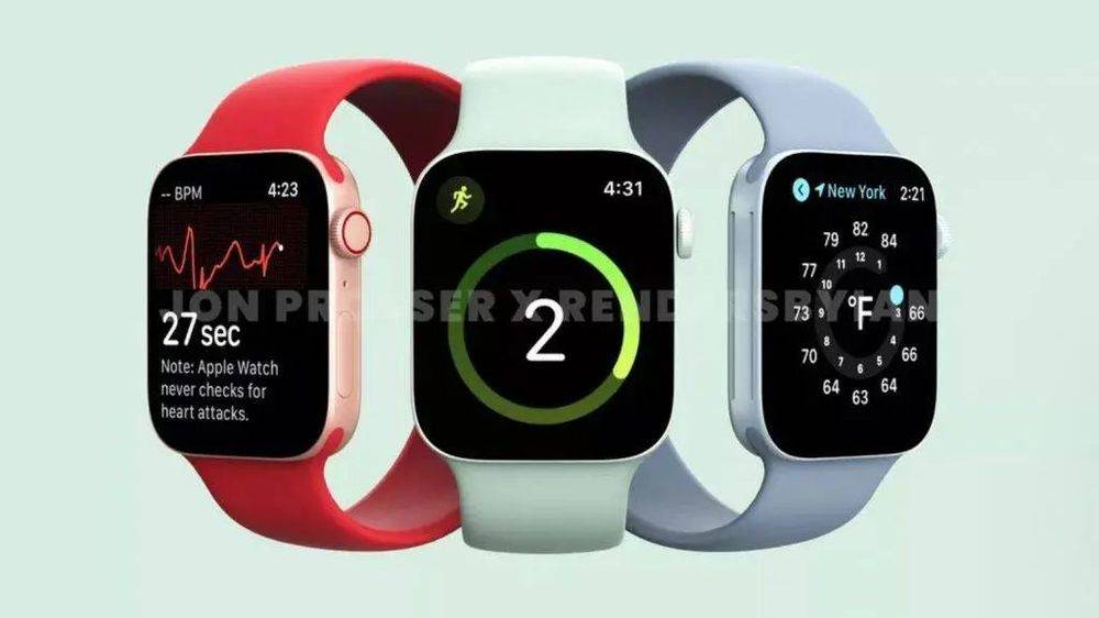 Jon Prosser 制作的 Apple Watch 7 假想图<br>