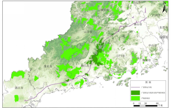 工程线路与广东省生态严格控制区位置关系图<br>