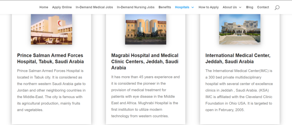 ● 发布在网上的沙特医院招募海外医护工作者的广告 / 网页截图<br>