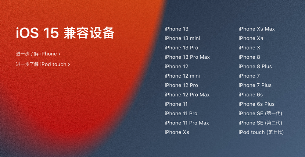 iOS 15 支持设备列表<br>