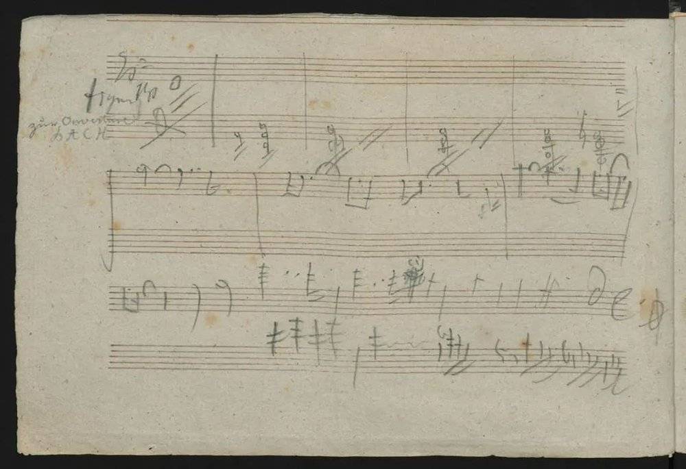 贝多芬留下的关于《第十交响曲》的部分笔记。｜图片来源：Beethoven House Museum, CC BY-SA<br>