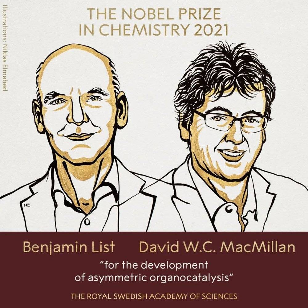 Benjamin List（本亚明·利斯特）和David MacMillan（戴维·麦克米伦）因“在不对称有机催化方面的发展”被授予2021年诺贝尔化学奖。| 图片来源：nobelprize.org<br label=图片备注 class=text-img-note>