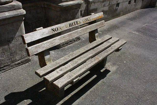 一张非白人专用的公园长椅，种族隔离制度无所不在<br>