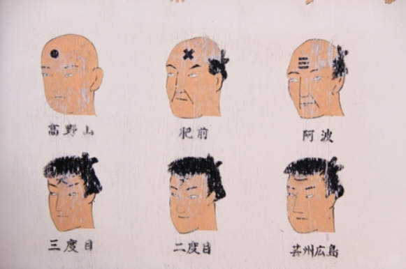 古时日本犯人额头上不同的文身符号代表着不同的罪行