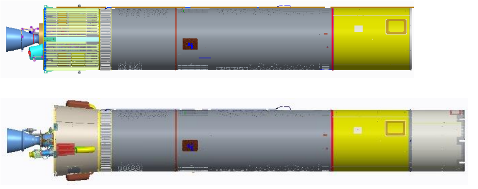 TLV箭体(上)和KSLV-2“世界号”第二级箭体(下)的对比<br>