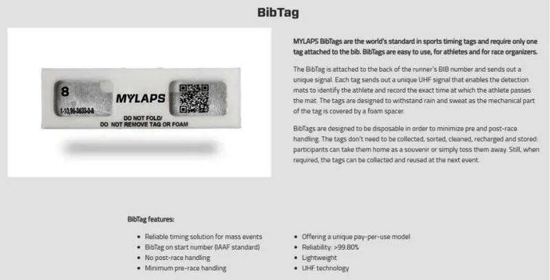 ▲注：数据来源 https://www.mylaps.com/timing-solutions-active/bibtag/tags/   荷兰MYLAPS的BIB-TAG， 芯片 Reliability: >99.80%，点评：中肯克制。