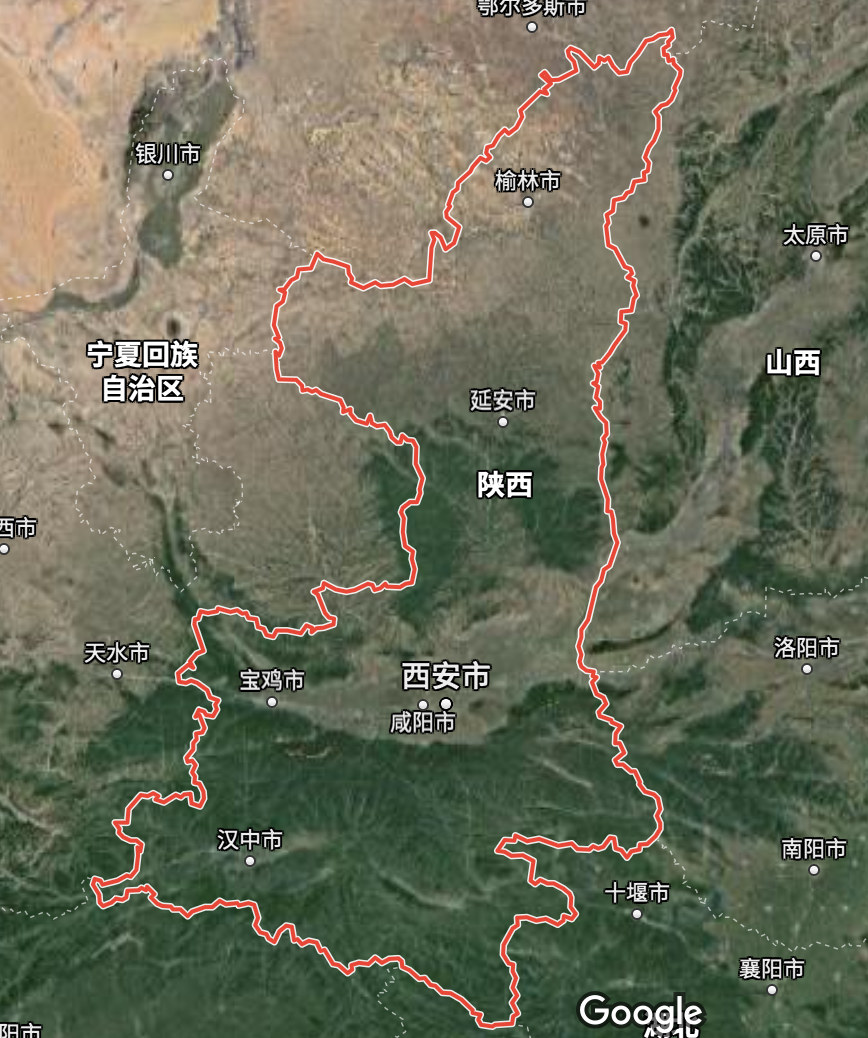 △狭长的陕西包罗万象。/google map<br label=图片备注 class=text-img-note>