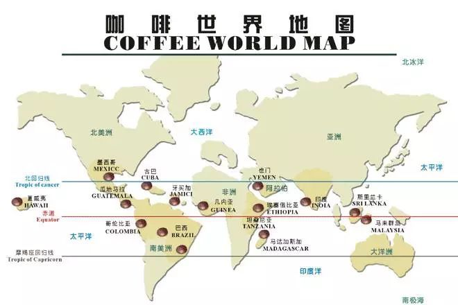世界咖啡产区图 <br>