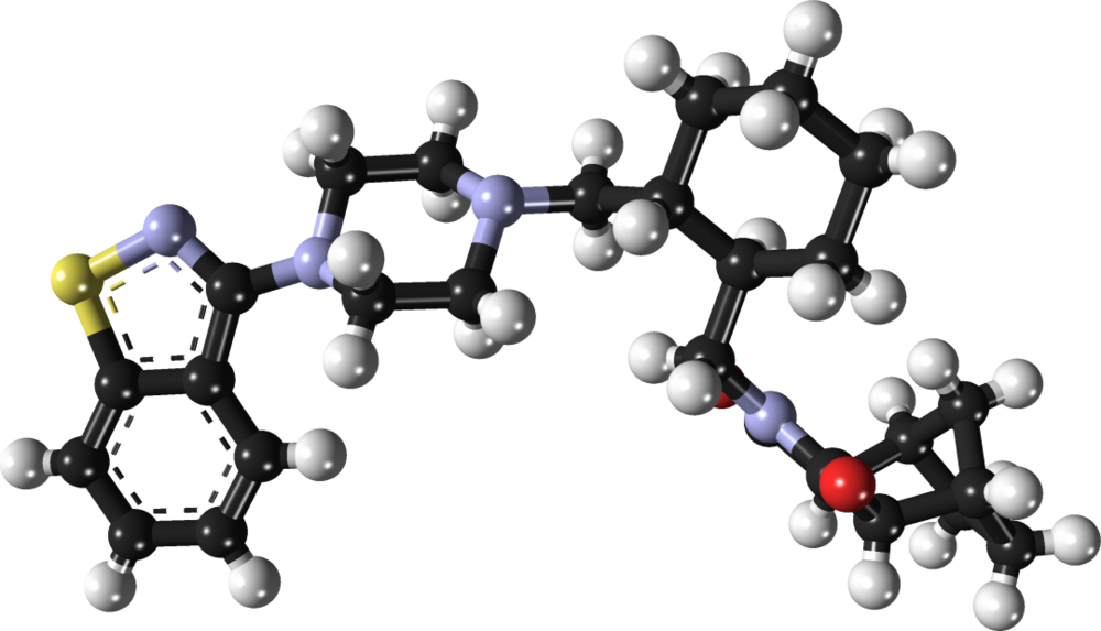 鲁拉西酮分子的球棒模型，图片来源：Brenton<br>