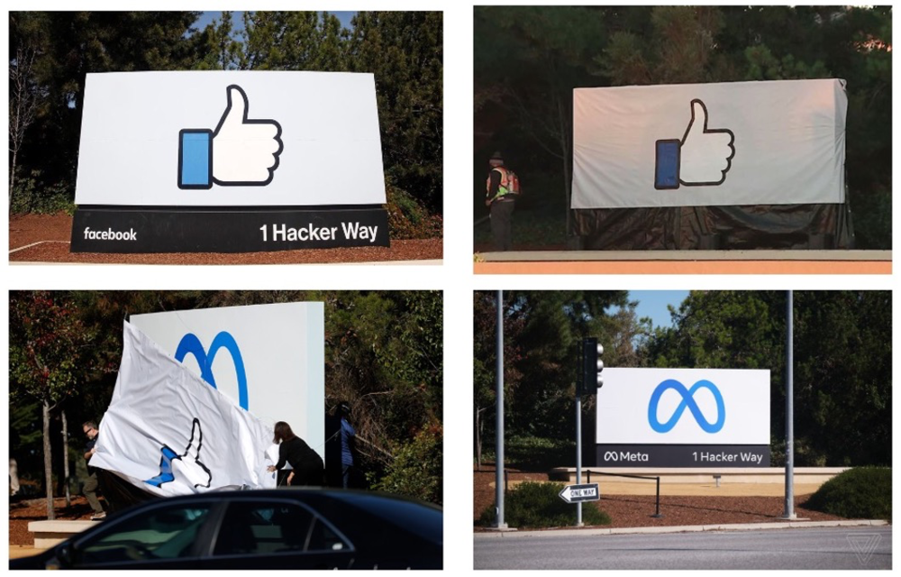 Facebook硅谷总部更换公司图标与名字，图片来自于Twitter