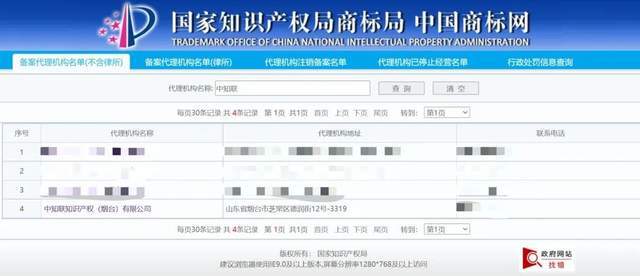 “中知联”在中国商标网上的备案 来源 / 中国商标网