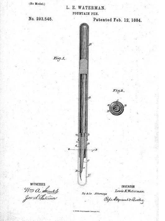 路易斯·沃特曼申请了钢笔“槽形供墨”的专利。来源/网络<br>