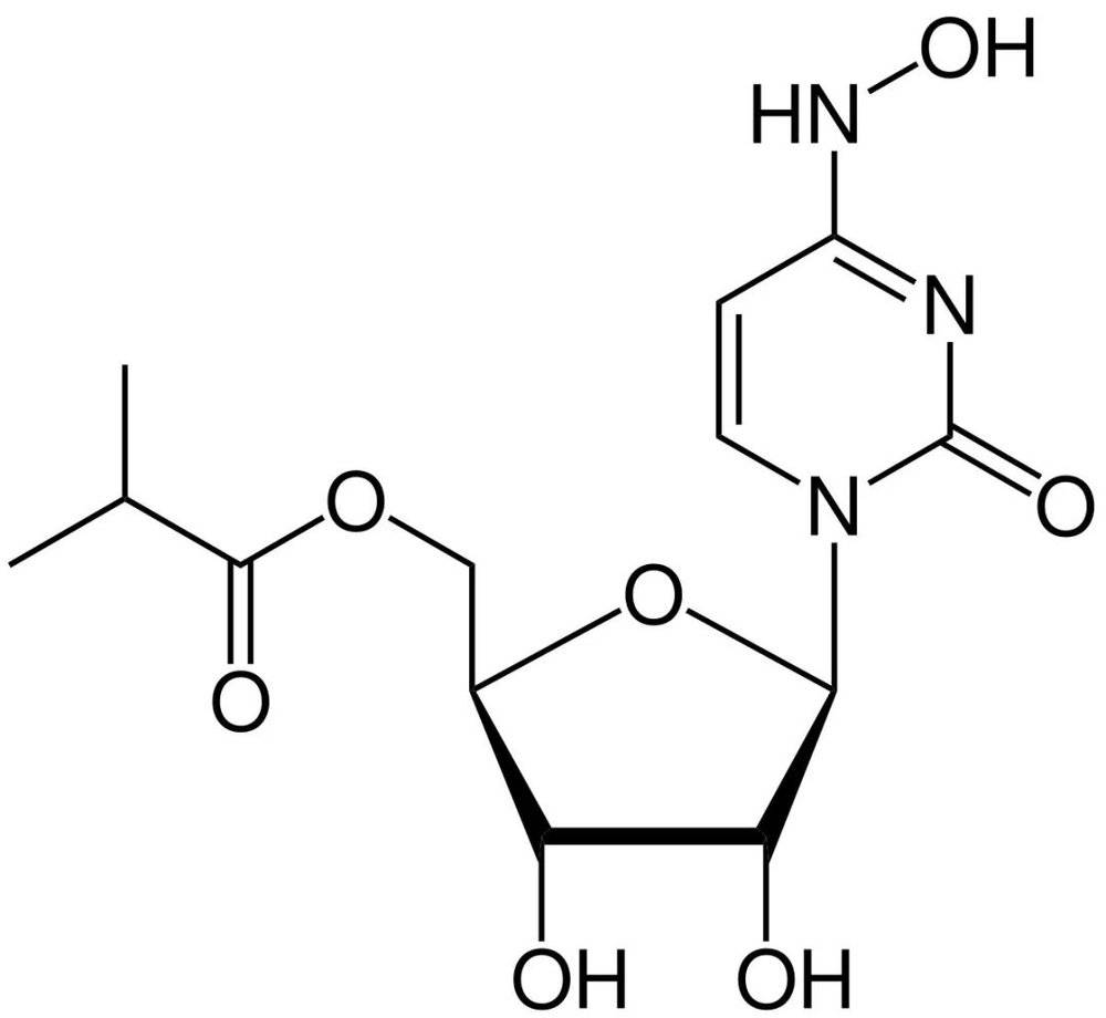 ▲Molnupiravir的分子结构式（图片来源：Julius Senegal, Public domain, via Wikimedia Commons）<br label=图片备注 class=text-img-note>