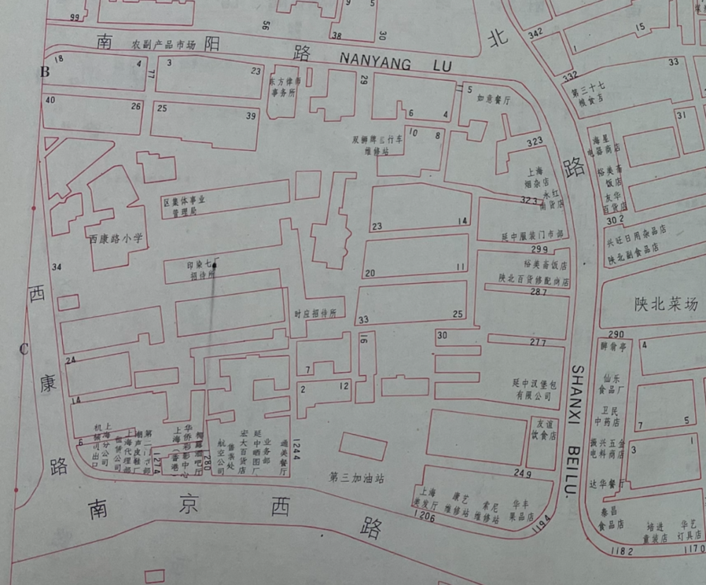 1989年出版的《上海市商用地图册》中匡文（化名）小时候的生活街区）