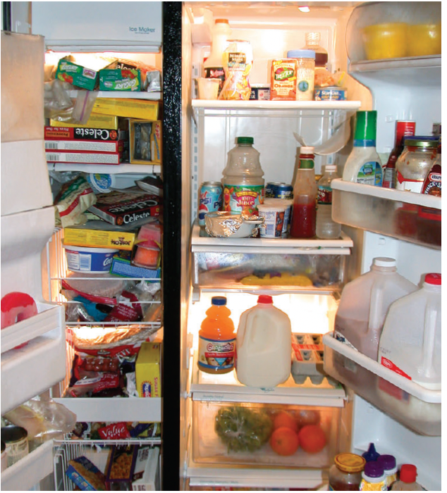 《堆积如山：中产阶级的“富足”》好不容易找到一个有蔬菜的冰箱，退缩在最下面的一个抽屉。<br>