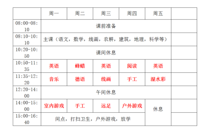 一家同类学校的课表