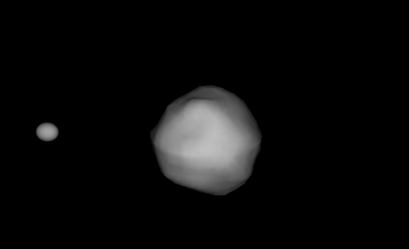 Didymos 孪生小行星系统的模型图，来自 NASA<br>