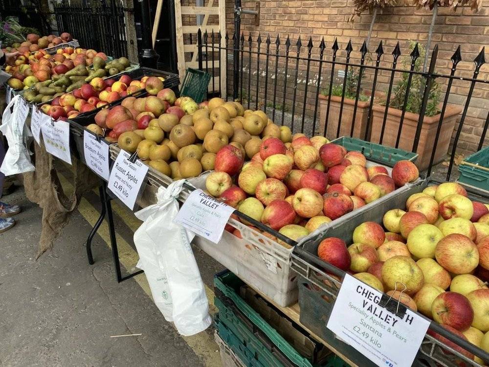 Marylebone农夫市集上能买到许多品种的苹果。<br>