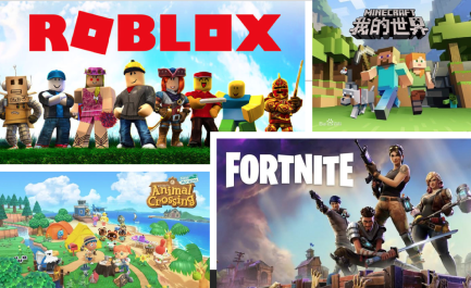 图片来源：Roblox、Minecraft、Animal Crossing Society、Fortnite相关游戏海报<br>