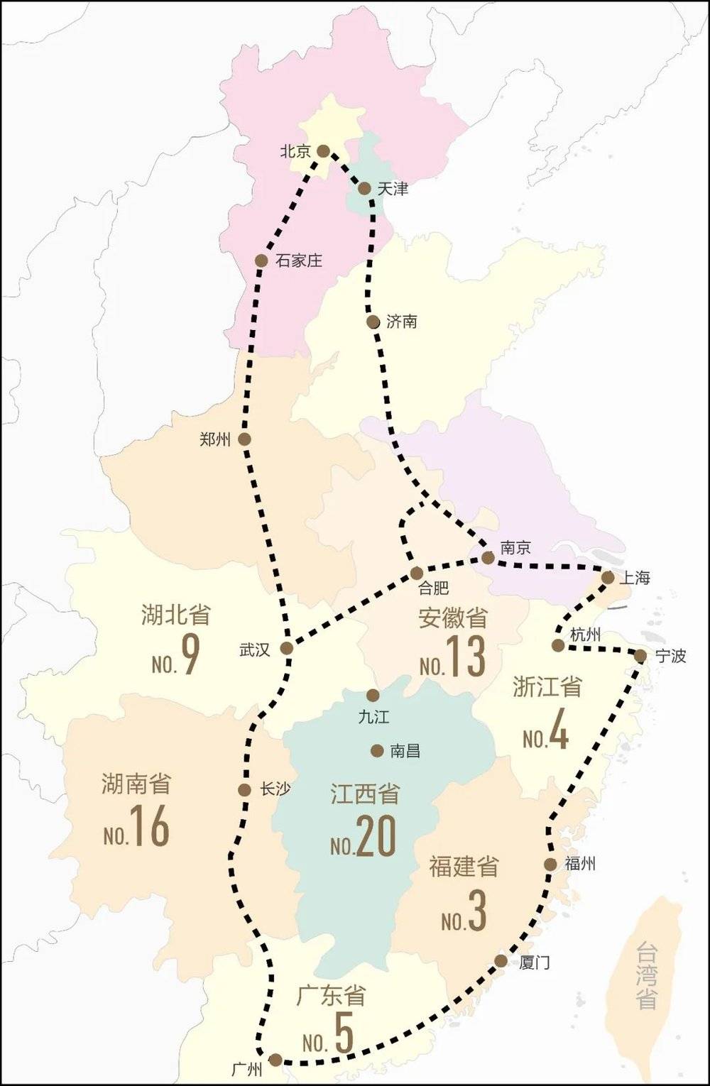 2020年人均GDP的全国排名和高铁网络规划时网络出现的“环江西高铁带”说法