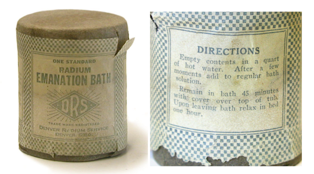 在同时代，各种“镭保健品”层出不穷，图中展示的是一罐含镭浴盐 | orau.org