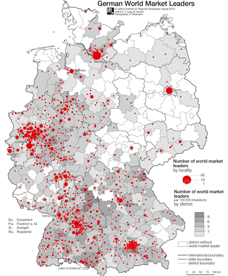 德国中小企业中隐形冠军企业的地理分布图<br>