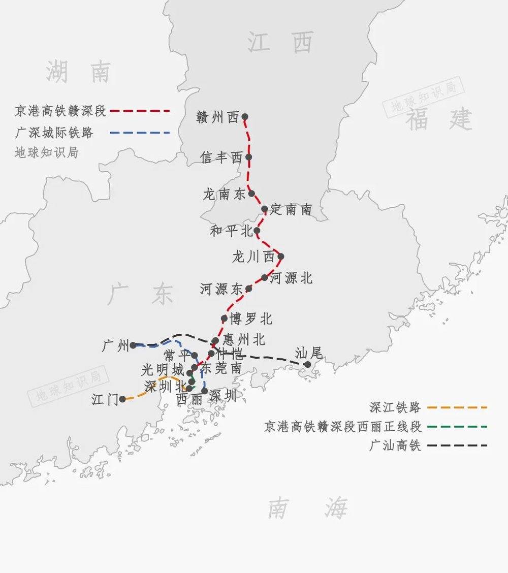 赣深高铁在深圳西丽站，未来也可接深江铁路，通往珠江右岸