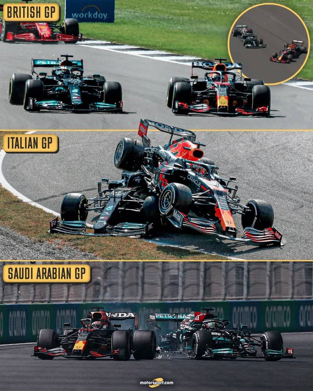 本赛季维斯塔潘与汉密尔顿之间的几大争议性瞬间  图源：motorsport.com<br>