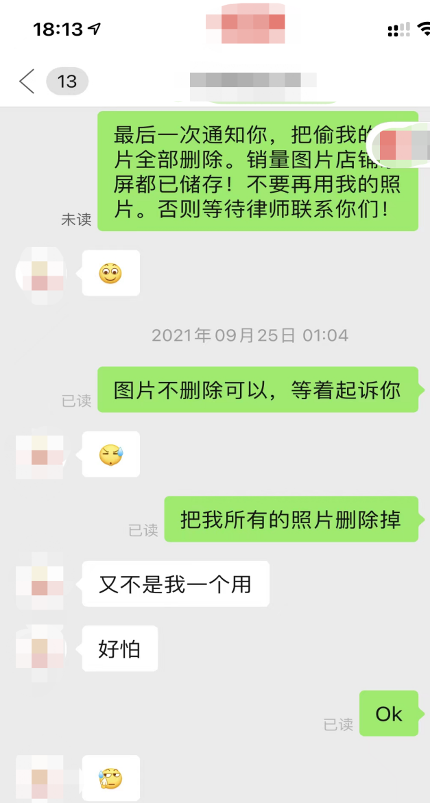 叶丽与盗图商家的聊天截图。受访者供图<br>