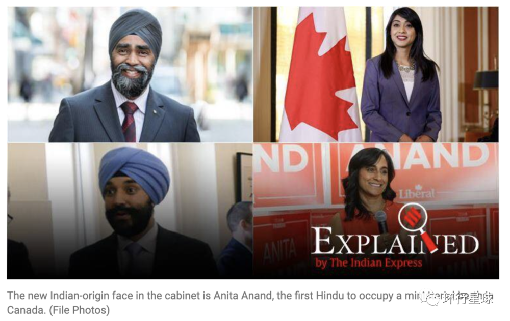 加拿大内阁部长有4位是印度裔，包括锡克教徒和女性，来自：The Indian Express