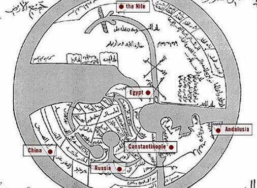 图3：公元10世纪阿拉伯旅行家Abu al-Qasim Muhammad b. Hawqal绘制的世界地图（图片来源：http://www.1001inventions.com/maps）