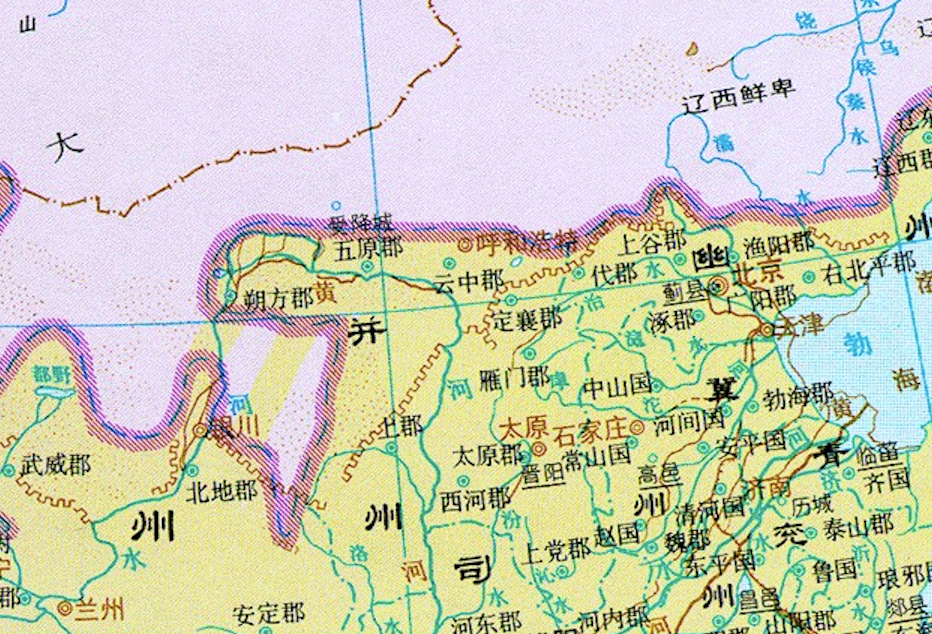 《东汉时期全图》（局部）（来源：《中国历史地图集》，谭其骧著，中国地图出版社1996年版）<br label=图片备注 class=text-img-note>