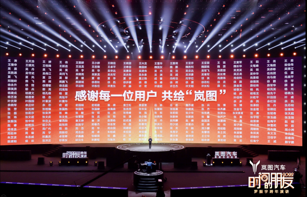 罗振宇跨年演讲上，岚图把1700名用户的名字打上屏幕