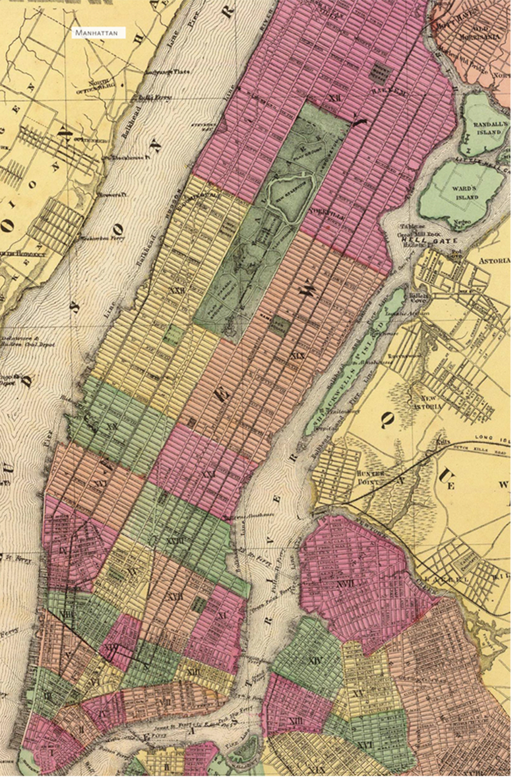 ▲1868年的纽约@《Historical Atlas of American Cities》