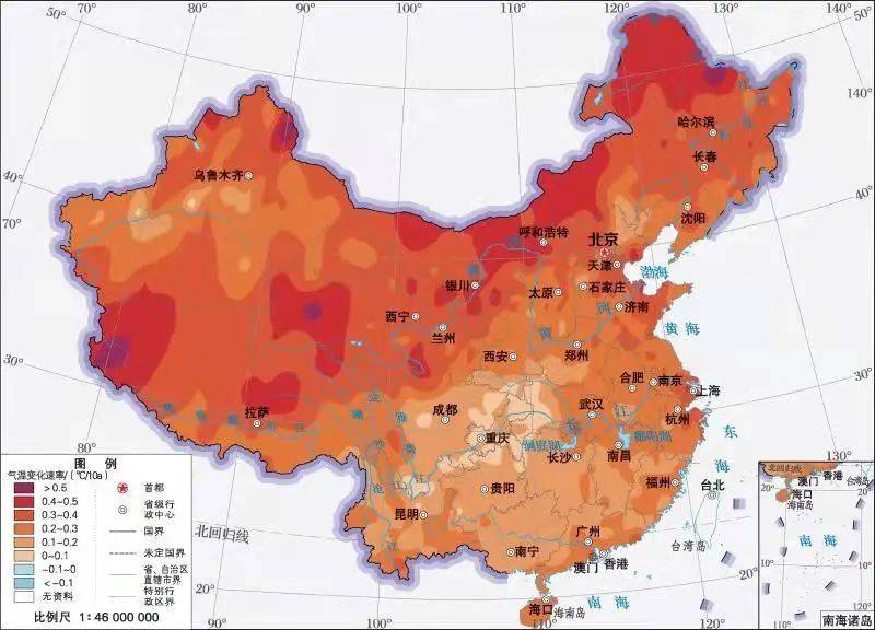 1961～2020年中国地表年平均气温变化速率分布 资料图<br>