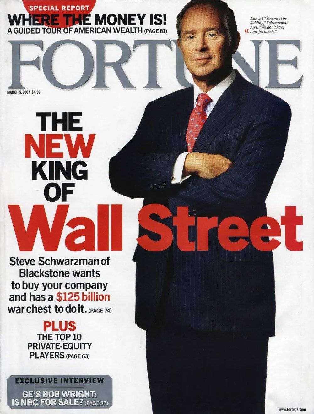 2007年《财富》杂志封面，美国黑石公司创始人苏世民（Stephen Schwarzman）被称为新的“华尔街之王”（图片来源：achievement.org）<br>