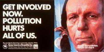 “保持美国美丽在1971年的广告，美国演员Iron Eyes Cody扮演哭泣的印第安人<br>