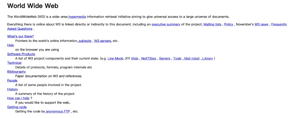 世界上第一个网站，感兴趣的小伙伴可以查看:http://info.cern.ch/hypertext/WWW/TheProject.html<br label=图片备注 class=text-img-note>