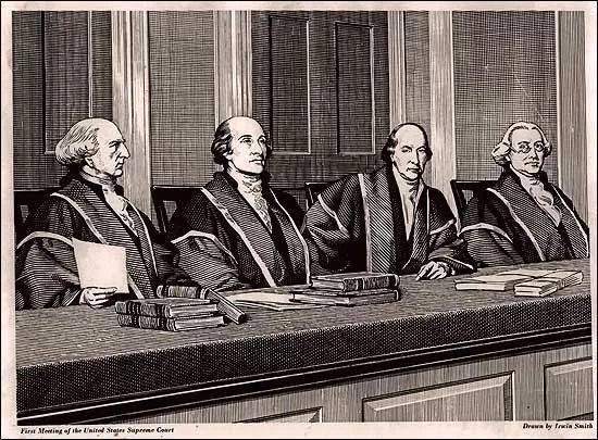 美国最高法院组建后第一次开会，左二为首任首席大法官杰伊