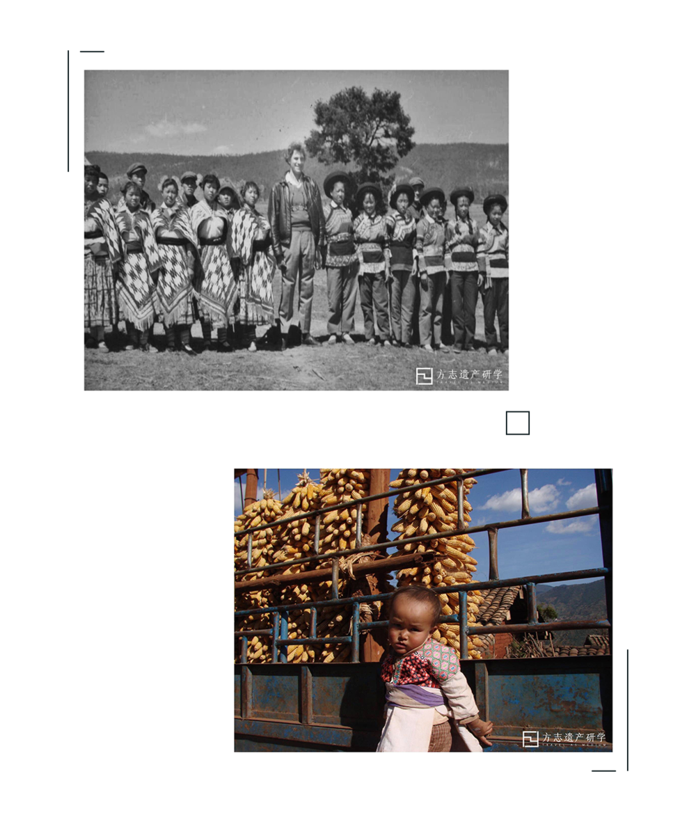 新村的大花苗和青苗送别法国学者；2007年在昆明附近的大花苗村子拍摄的孩子