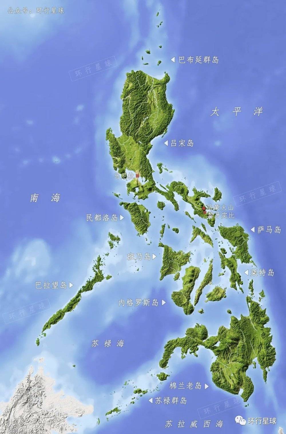 吕宋岛其实颇为狭长，马荣火山在东南端，旁边就是黎牙实比城