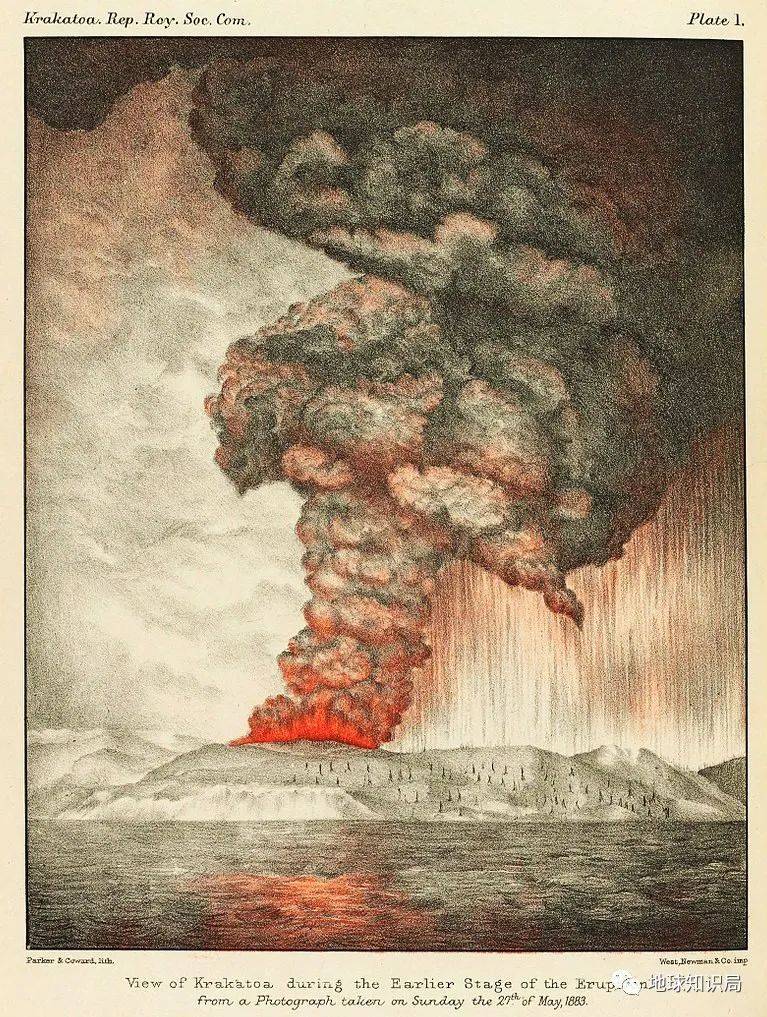 描绘喀拉喀托火山爆发的石版画（1888年  图：Wiki）